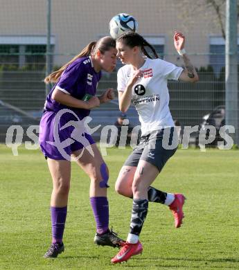 Fussball Frauen. KFV Cup. Sk Austria Klagenfurt gegen Kraig. Alina-Marie Vaschauner (Klagenfurt), Michelle Claudia Terkl (Kraig). Klagenfurt, am 27.4.2025.
Foto: Kuess
www.qspictures.net
---
pressefotos, pressefotografie, kuess, qs, qspictures, sport, bild, bilder, bilddatenbank