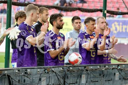FFussball Bundesliga. SK Austria Klagenfurt gegen WSG Tirol.  Nicolas Binder, Kosmas Gkezos, Christopher Wernitznig, Florian Jaritz, (Austria Klagenfurt),   Klagenfurt, am 10.5.2025.
Foto: Kuess
www.qspictures.net
---
pressefotos, pressefotografie, kuess, qs, qspictures, sport, bild, bilder, bilddatenbank