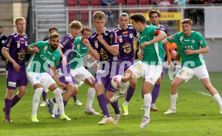 FFussball Bundesliga. SK Austria Klagenfurt gegen WSG Tirol. Nicolas Binder,  (Austria Klagenfurt),  Valentino Mueller (Tirol). Klagenfurt, am 10.5.2025.
Foto: Kuess
www.qspictures.net
---
pressefotos, pressefotografie, kuess, qs, qspictures, sport, bild, bilder, bilddatenbank