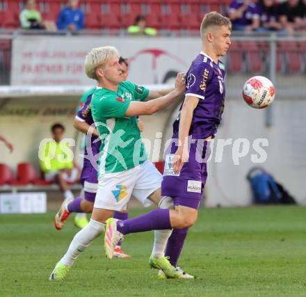 Fussball Bundesliga. SK Austria Klagenfurt gegen WSG Tirol. Nicolas Binder (SK Austria Klagenfurt), Bror Blume (WSG Tirol). Klagenfurt, am 10.5.2025.
Foto: Kuess
www.qspictures.net
---
pressefotos, pressefotografie, kuess, qs, qspictures, sport, bild, bilder, bilddatenbank