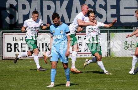 Fussball Kaerntner Liga. Bleiburg gegen Voelkermarkt.  Torjubel Oliver Kuester, Matthias Maierhofer (Voelkermarkt). Bleiburg, am 17.5.2025.
Foto: Kuess
---
pressefotos, pressefotografie, kuess, qs, qspictures, sport, bild, bilder, bilddatenbank