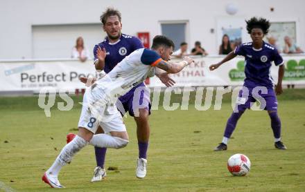 Fussball Testspiel. SK Austria Klagenfurt gegen Treibach.  Leo Vielgut (Klagenfurt), Nikolas Koklas (Treibach). Gurnitz, am 27.6.2025.
Foto: Kuess
www.qspictures.net
---
pressefotos, pressefotografie, kuess, qs, qspictures, sport, bild, bilder, bilddatenbank