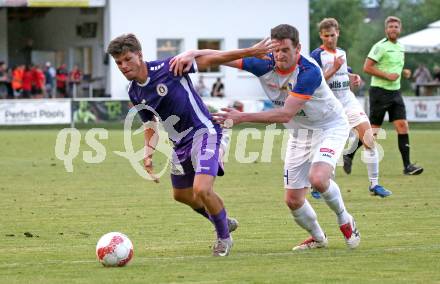 Fussball Testspiel. SK Austria Klagenfurt gegen Treibach.  Dino Delic (Klagenfurt), Hanno Wachernig (Treibach). Gurnitz, am 27.6.2025.
Foto: Kuess
www.qspictures.net
---
pressefotos, pressefotografie, kuess, qs, qspictures, sport, bild, bilder, bilddatenbank