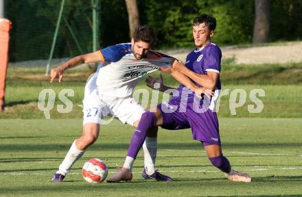 Fussball Testspiel. SK Austria Klagenfurt gegen Treibach.  Marcel Krnjic (Klagenfurt), Michael Novak (Treibach). Gurnitz, am 27.6.2025.
Foto: Kuess
www.qspictures.net
---
pressefotos, pressefotografie, kuess, qs, qspictures, sport, bild, bilder, bilddatenbank