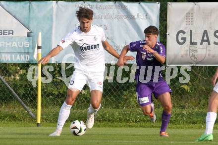Fussball Testspiel. Velden gegen SK Austria Klagenfurt.  Thorsten Mahrer (Velden),  Alexander Ranacher  (Klagenfurt). Velden, am 18.7.2025.
Foto: Kuess
www.qspictures.net
---
pressefotos, pressefotografie, kuess, qs, qspictures, sport, bild, bilder, bilddatenbank