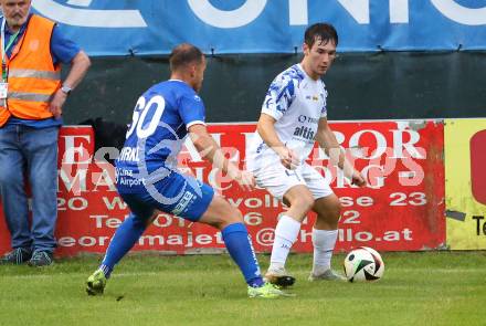 Fussball OEFB Cup. Treibach gegen Blau Weiss Linz.  Manuel Tialler (Treibach),  Simon Pirkl  (BW Linz). Treibach, am 25.7.2025.
Foto: Kuess
www.qspictures.net
---
pressefotos, pressefotografie, kuess, qs, qspictures, sport, bild, bilder, bilddatenbank