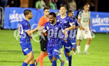 Fussball OEFB Cup. Treibach gegen Blau Weiss Linz.  Torjubel  Anderson Dos Santos Gomes (BW Linz). Treibach, am 25.7.2025.
Foto: Kuess
www.qspictures.net
---
pressefotos, pressefotografie, kuess, qs, qspictures, sport, bild, bilder, bilddatenbank