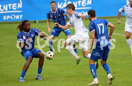 Fussball OEFB Cup. Treibach gegen Blau Weiss Linz.  Marius Maierhofer (Treibach), Elias Bakatukanda  (BW Linz). Treibach, am 25.7.2025.
Foto: Kuess
www.qspictures.net
---
pressefotos, pressefotografie, kuess, qs, qspictures, sport, bild, bilder, bilddatenbank