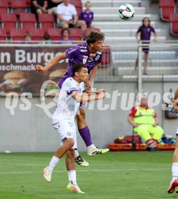 Fussball 2. Liga. SK Austria Klagenfurt gegen Young Violets Austria Wien. Matteo Kitz  (Klagenfurt), Daniel Nnodim (Wien). Klagenfurt, 8.8.2025.
Foto: Kuess
www.qspictures.net
---
pressefotos, pressefotografie, kuess, qs, qspictures, sport, bild, bilder, bilddatenbank