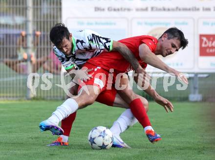 Fussball Kaerntner Liga.  KAC1909 gegen ATUS Ferlach.  Mihret Topcagic  (KAC),  Martin Sustersic  (Ferlach).  Klagenfurt, am 14.8.2025.
Foto. Kuess
www.qspictures.net
---
pressefotos, pressefotografie, kuess, qs, qspictures, sport, bild, bilder, bilddatenbank