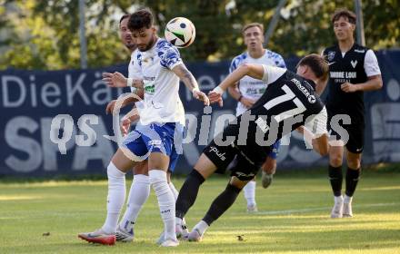 Fussball Regionalliga Mitte.  Treibach gegen Voitsberg.  Nikolaos Kokkas (Treibach),    Tristan Bruekk (Voitsberg).  Treibach, am 15.8.2025.
Foto. Kuess
www.qspictures.net
---
pressefotos, pressefotografie, kuess, qs, qspictures, sport, bild, bilder, bilddatenbank