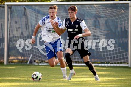 Fussball Regionalliga Mitte.  Treibach gegen Voitsberg. Ognjen Gigovic  (Treibach),   Tristan Bruekk  (Voitsberg).  Treibach, am 15.8.2025.
Foto. Kuess
www.qspictures.net
---
pressefotos, pressefotografie, kuess, qs, qspictures, sport, bild, bilder, bilddatenbank