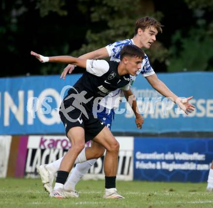 Fussball Regionalliga Mitte.  Treibach gegen Voitsberg.  Marius Leo Maierhofer (Treibach), Philipp Sick    (Voitsberg).  Treibach, am 15.8.2025.
Foto. Kuess
www.qspictures.net
---
pressefotos, pressefotografie, kuess, qs, qspictures, sport, bild, bilder, bilddatenbank