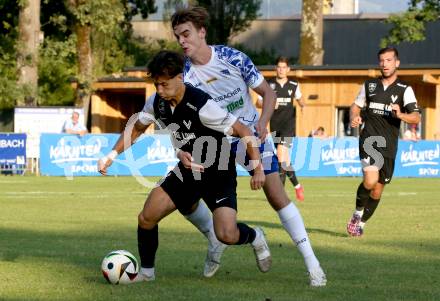 Fussball Regionalliga Mitte.  Treibach gegen Voitsberg.  Marius Leo Maierhofer (Treibach), Paolo Jager    (Voitsberg).  Treibach, am 15.8.2025.
Foto. Kuess
www.qspictures.net
---
pressefotos, pressefotografie, kuess, qs, qspictures, sport, bild, bilder, bilddatenbank