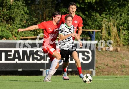 Fussball Kaerntner Liga.  KAC1909 gegen ATUS Ferlach.  Patrick Legner (KAC),  Jano Candussi  (Ferlach).  Klagenfurt, am 14.8.2025.
Foto. Kuess
www.qspictures.net
---
pressefotos, pressefotografie, kuess, qs, qspictures, sport, bild, bilder, bilddatenbank