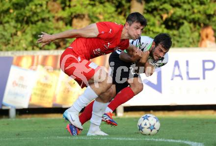 Fussball Kaerntner Liga.  KAC1909 gegen ATUS Ferlach.  Mihret Topcagic  (KAC),  Martin Sustesic   (Ferlach).  Klagenfurt, am 14.8.2025.
Foto. Kuess
www.qspictures.net
---
pressefotos, pressefotografie, kuess, qs, qspictures, sport, bild, bilder, bilddatenbank