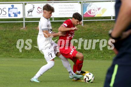 Fussball Kaerntner Liga.  Koettmannsdorf gegen SAK. Sebastian Salbrechter  (Koettmannsdorf),    Matic Ahacic (SAK).  Klagenfurt, am 17.8.2025.
Foto. Kuess
www.qspictures.net
---
pressefotos, pressefotografie, kuess, qs, qspictures, sport, bild, bilder, bilddatenbank