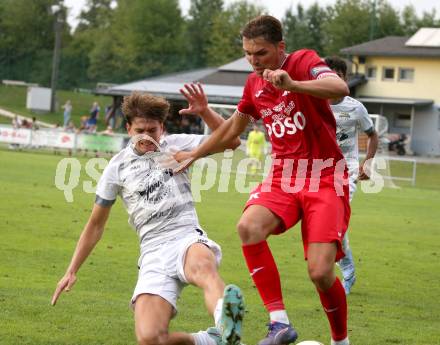 Fussball Kaerntner Liga.  Koettmannsdorf gegen SAK. Nico Khom  (Koettmannsdorf),   Luka Gajic  (SAK).  Klagenfurt, am 17.8.2025.
Foto. Kuess
www.qspictures.net
---
pressefotos, pressefotografie, kuess, qs, qspictures, sport, bild, bilder, bilddatenbank