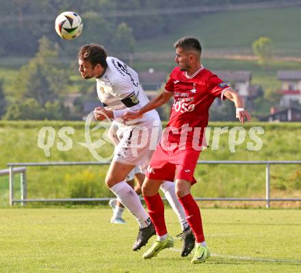 Fussball Kaerntner Liga.  Koettmannsdorf gegen SAK.  Stephan Borovnik  (Koettmannsdorf),   Hrvoje Jakovljevic  (SAK).  Klagenfurt, am 17.8.2025.
Foto. Kuess
www.qspictures.net
---
pressefotos, pressefotografie, kuess, qs, qspictures, sport, bild, bilder, bilddatenbank