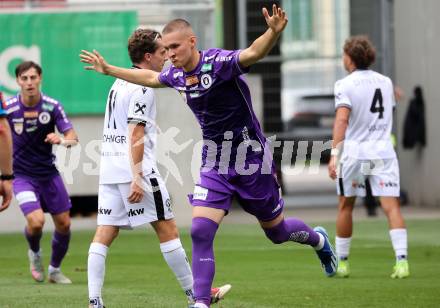 Fussball 2. Liga. SK Austria Klagenfurt gegen SW Bregenz.  Torjubel Bartol Barisic (Klagenfurt). Klagenfurt, 23.8.2025.
Foto: Kuess
www.qspictures.net
---
pressefotos, pressefotografie, kuess, qs, qspictures, sport, bild, bilder, bilddatenbank