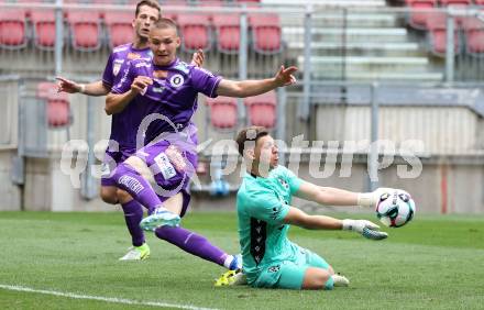 Fussball 2. Liga. SK Austria Klagenfurt gegen SW Bregenz. Bartol Barisic (Klagenfurt), Kilian Kretschmer  (Bregenz). Klagenfurt, 23.8.2025.
Foto: Kuess
www.qspictures.net
---
pressefotos, pressefotografie, kuess, qs, qspictures, sport, bild, bilder, bilddatenbank