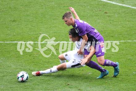 Fussball 2. Liga. SK Austria Klagenfurt gegen SW Bregenz. Nik Marinsek  (Klagenfurt), Simon Luechinger  (Bregenz). Klagenfurt, 23.8.2025.
Foto: Kuess
www.qspictures.net
---
pressefotos, pressefotografie, kuess, qs, qspictures, sport, bild, bilder, bilddatenbank