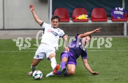 Fussball 2. Liga. SK Austria Klagenfurt gegen SW Bregenz.  Michael Lang (Klagenfurt), Yannick Cotter  (Bregenz). Klagenfurt, 23.8.2025.
Foto: Kuess
www.qspictures.net
---
pressefotos, pressefotografie, kuess, qs, qspictures, sport, bild, bilder, bilddatenbank