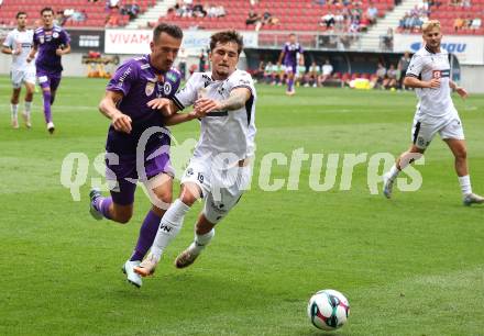 Fussball 2. Liga. SK Austria Klagenfurt gegen SW Bregenz.   Michael Lang (Klagenfurt), Yannick Cotter  (Bregenz). Klagenfurt, 23.8.2025.
Foto: Kuess
www.qspictures.net
---
pressefotos, pressefotografie, kuess, qs, qspictures, sport, bild, bilder, bilddatenbank