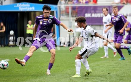 Fussball 2. Liga. SK Austria Klagenfurt gegen SW Bregenz.   Almir Oda (Klagenfurt), Marco Rottensteiner   (Bregenz). Klagenfurt, 23.8.2025.
Foto: Kuess
www.qspictures.net
---
pressefotos, pressefotografie, kuess, qs, qspictures, sport, bild, bilder, bilddatenbank