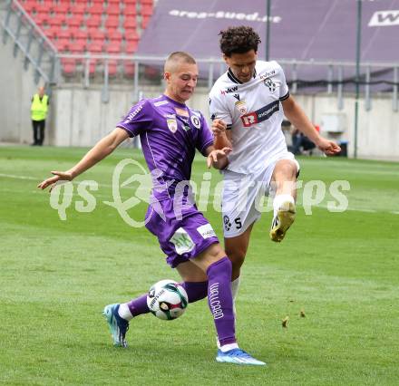 Fussball 2. Liga. SK Austria Klagenfurt gegen SW Bregenz.   Bartol Barisic (Klagenfurt), Dragan Marceta (Bregenz). Klagenfurt, 23.8.2025.
Foto: Kuess
www.qspictures.net
---
pressefotos, pressefotografie, kuess, qs, qspictures, sport, bild, bilder, bilddatenbank