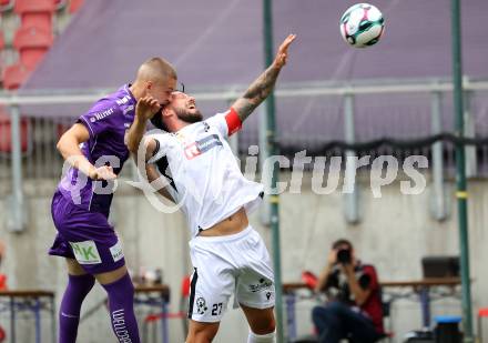 Fussball 2. Liga. SK Austria Klagenfurt gegen SW Bregenz.  Bartol Barisic (Klagenfurt), Sebastian Dirnberger  (Bregenz). Klagenfurt, 23.8.2025.
Foto: Kuess
www.qspictures.net
---
pressefotos, pressefotografie, kuess, qs, qspictures, sport, bild, bilder, bilddatenbank
