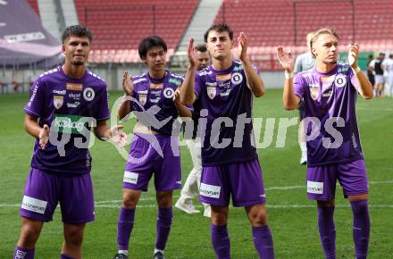 Fussball 2. Liga. SK Austria Klagenfurt gegen SW Bregenz. Dino Delic, Rei Okada, Elias Jandrisevits, Sebastian Pschernig    (Klagenfurt). Klagenfurt, 23.8.2025.
Foto: Kuess
www.qspictures.net
---
pressefotos, pressefotografie, kuess, qs, qspictures, sport, bild, bilder, bilddatenbank