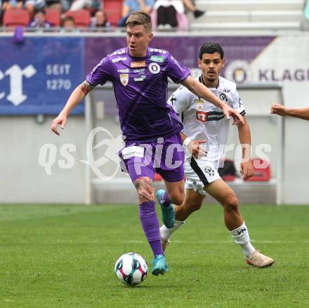 Fussball 2. Liga. SK Austria Klagenfurt gegen SW Bregenz.  Nik Marinsek (Klagenfurt),  (Bregenz). Klagenfurt, 23.8.2025.
Foto: Kuess
www.qspictures.net
---
pressefotos, pressefotografie, kuess, qs, qspictures, sport, bild, bilder, bilddatenbank