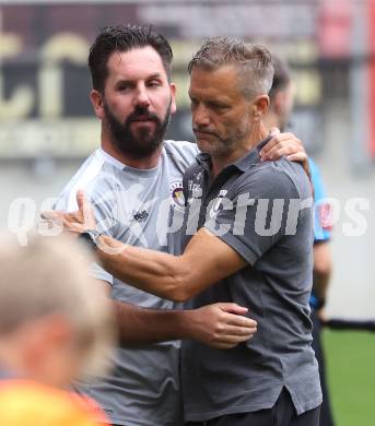 Fussball 2. Liga. SK Austria Klagenfurt gegen SW Bregenz. Jubel Sandro Zakany, Trainer Rolf Landerl  (Klagenfurt). Klagenfurt, 23.8.2025.
Foto: Kuess
www.qspictures.net
---
pressefotos, pressefotografie, kuess, qs, qspictures, sport, bild, bilder, bilddatenbank