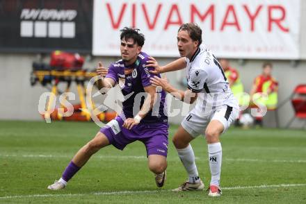 Fussball 2. Liga. SK Austria Klagenfurt gegen SW Bregenz. Almir Oda  (Klagenfurt), Simon Luechinger  (Bregenz). Klagenfurt, 23.8.2025.
Foto: Kuess
www.qspictures.net
---
pressefotos, pressefotografie, kuess, qs, qspictures, sport, bild, bilder, bilddatenbank