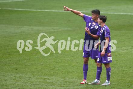 Fussball 2. Liga. SK Austria Klagenfurt gegen SW Bregenz.    Aiden Liu, Elias Jandrisevits (Klagenfurt).  Klagenfurt, 23.8.2025.
Foto: Kuess
www.qspictures.net
---
pressefotos, pressefotografie, kuess, qs, qspictures, sport, bild, bilder, bilddatenbank