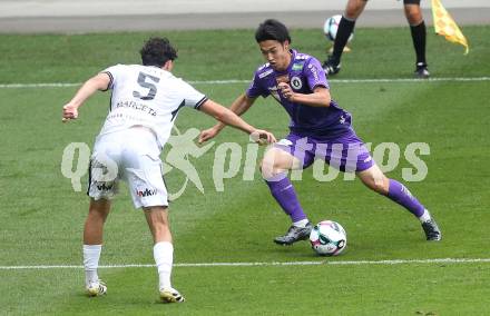 Fussball 2. Liga. SK Austria Klagenfurt gegen SW Bregenz.    Rei Okada (Klagenfurt), Dragan Marceta  (Bregenz).  Klagenfurt, 23.8.2025.
Foto: Kuess
www.qspictures.net
---
pressefotos, pressefotografie, kuess, qs, qspictures, sport, bild, bilder, bilddatenbank
