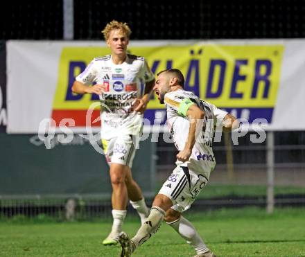 Fussball OEFB Cup. Velden gegen Hartberg.  Torjubel Juergen Heil  (Hartberg). Velden, am 27.8.2025.
Foto: Kuess
www.qspictures.net
---
pressefotos, pressefotografie, kuess, qs, qspictures, sport, bild, bilder, bilddatenbank