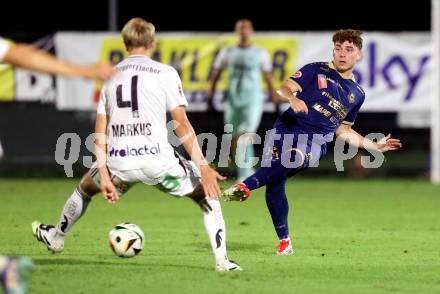 Fussball OEFB Cup. Velden gegen Hartberg. Lukas Lorinson  (Velden),  Benjamin MarkuÅ¡  (Hartberg). Velden, am 27.8.2025.
Foto: Kuess
www.qspictures.net
---
pressefotos, pressefotografie, kuess, qs, qspictures, sport, bild, bilder, bilddatenbank