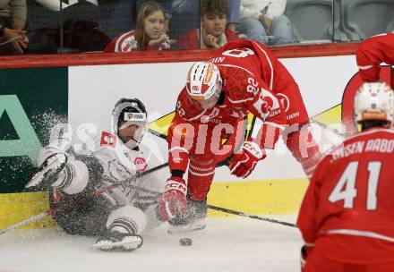 Eishockey Champions Hockey League. CHL. KAC gegen Sparta Prague. Thimo Nickl   (KAC), Devin Shore  (Prag). Klagenfurt, am 28.8.2025.
Foto: Kuess
www.qspictures.net
---
pressefotos, pressefotografie, kuess, qs, qspictures, sport, bild, bilder, bilddatenbank