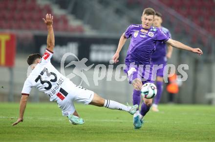 Fussball 2. Liga. SK Austria Klagenfurt gegen Admira Wacker.  Nik Marinsek (Klagenfurt),  Josef Weberbauer (Admira). Klagenfurt, 29.8.2025.
Foto: Kuess
www.qspictures.net
---
pressefotos, pressefotografie, kuess, qs, qspictures, sport, bild, bilder, bilddatenbank