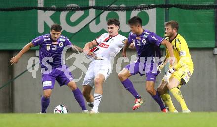 Fussball 2. Liga. SK Austria Klagenfurt gegen Admira Wacker. Marco Gantschnig, Aiden Liu, Manuel Kuttin  (Klagenfurt), Justin Forst  (Admira). Klagenfurt, 29.8.2025.
Foto: Kuess
www.qspictures.net
---
pressefotos, pressefotografie, kuess, qs, qspictures, sport, bild, bilder, bilddatenbank