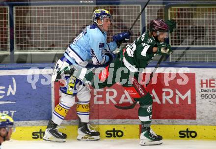 Eishockey Bundesliga. Testspiel. VSV gegen Rosenheim. Nico Uschan  (VSV),  Dominik Kolb  (Rosenheim). Villach, am 6.9..2025.
Foto: Kuess
www.qspictures.net
---
pressefotos, pressefotografie, kuess, qs, qspictures, sport, bild, bilder, bilddatenbank