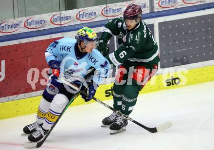 Eishockey Bundesliga. Testspiel. VSV gegen Rosenheim. Philipp Lindner  (VSV),  Dylan Pluffe   (Rosenheim). Villach, am 6.9..2025.
Foto: Kuess
www.qspictures.net
---
pressefotos, pressefotografie, kuess, qs, qspictures, sport, bild, bilder, bilddatenbank