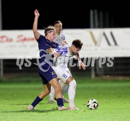 Fussball Regionalliga. Velden gegen Treibach.  Lukas Lausegger  (Velden),  Nikolaos Kokkas (Treibach). Velden, am 12.9.2025.
Foto: Kuess
www.qspictures.net
---
pressefotos, pressefotografie, kuess, qs, qspictures, sport, bild, bilder, bilddatenbank