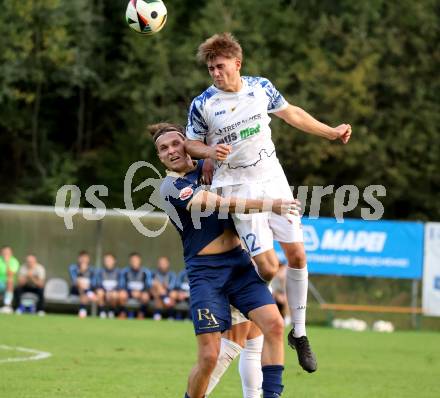 Fussball Regionalliga. Velden gegen Treibach. Lukas Lausegger  (Velden),  Tristan Noel Stocklauser (Treibach). Velden, am 12.9.2025.
Foto: Kuess
www.qspictures.net
---
pressefotos, pressefotografie, kuess, qs, qspictures, sport, bild, bilder, bilddatenbank