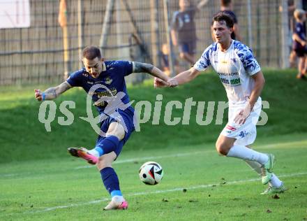 Fussball Regionalliga. Velden gegen Treibach.  Tom Zurga (Velden),  Marco Pusnik (Treibach). Velden, am 12.9.2025.
Foto: Kuess
www.qspictures.net
---
pressefotos, pressefotografie, kuess, qs, qspictures, sport, bild, bilder, bilddatenbank