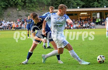 Fussball Regionalliga. Velden gegen Treibach. Ralph Roman Scheer (Velden),  Manuel Primusch (Treibach). Velden, am 12.9.2025.
Foto: Kuess
www.qspictures.net
---
pressefotos, pressefotografie, kuess, qs, qspictures, sport, bild, bilder, bilddatenbank