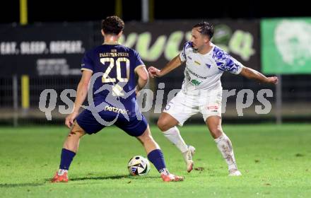 Fussball Regionalliga. Velden gegen Treibach.  Alessandro Kiko (Velden),   Vahid Muharemovic (Treibach). Velden, am 12.9.2025.
Foto: Kuess
www.qspictures.net
---
pressefotos, pressefotografie, kuess, qs, qspictures, sport, bild, bilder, bilddatenbank