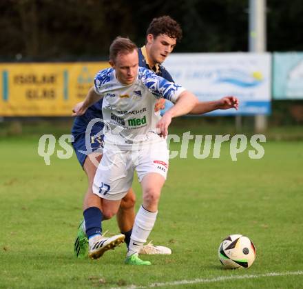 Fussball Regionalliga. Velden gegen Treibach.  Manuel Thomas Guggenberger (Velden),  Thomas Pirker (Treibach). Velden, am 12.9.2025.
Foto: Kuess
www.qspictures.net
---
pressefotos, pressefotografie, kuess, qs, qspictures, sport, bild, bilder, bilddatenbank